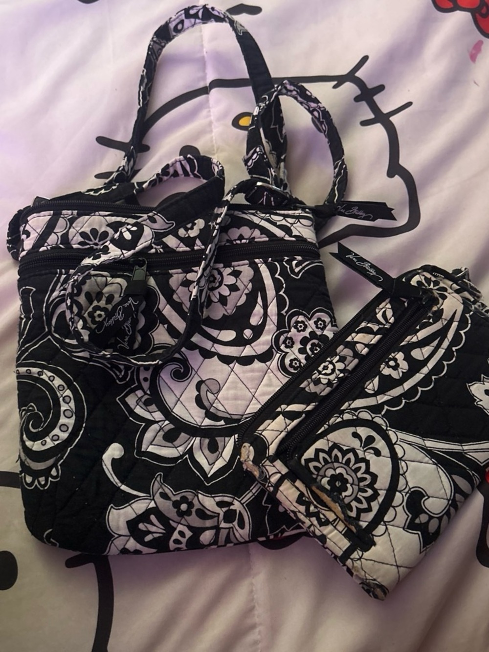 Vera Bradley Black & White Quilted Floral Tote with Matching Wristlet